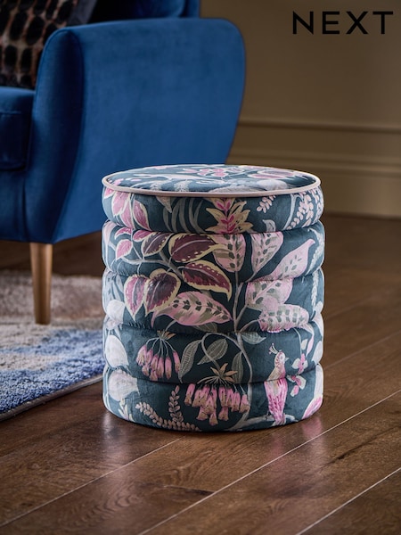 Opulent Velvet Tropical Monkey Print Navy Blue Stella Storage Stool (W42714) | €95