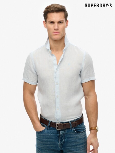 Superdry Blue Embroidered Vacation 100% Linen Shirt (W42745) | €76