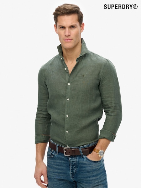 Superdry Green Embroidered Vacation 100% Linen Shirt (W42747) | €83