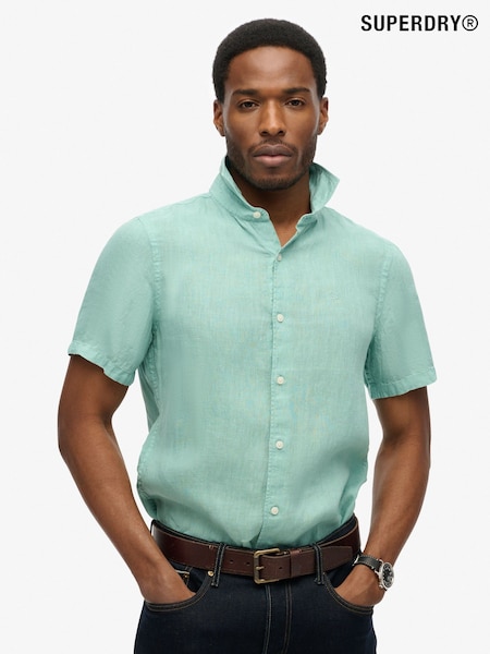 Superdry Blue Embroidered Vacation 100% Linen Shirt (W42750) | €76