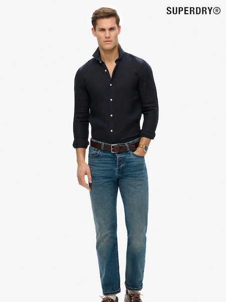 Superdry Blue Embroidered Vacation 100% Linen Shirt (W42756) | €83