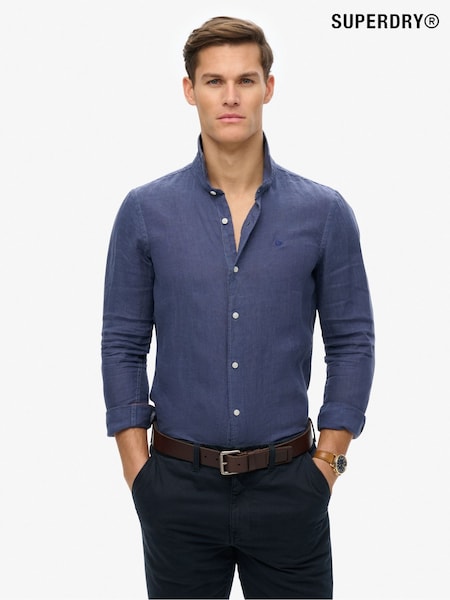 Superdry Blue Embroidered Vacation 100% Linen Shirt (W42758) | €83