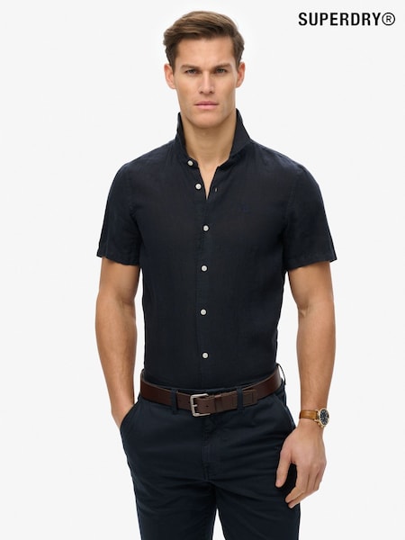 Superdry Blue Embroidered Vacation 100% Linen Shirt (W42760) | €72