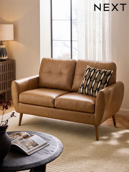 Vintaged Faux Leather Light Brown Small Wilson 2 Seater Sofa (W42840) | €580