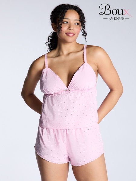 Boux Avenue Pink Broderie 100% Cotton Cami & Short Pyjamas Set (W42881) | €54