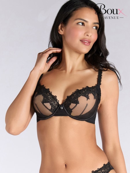 Boux Avenue Alyssa Floral Print Embroidered Plunge Black Bra (W42949) | €56