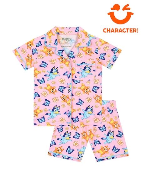 Character Pink Bluey Button Up 100% Cotton Pyjamas (W43135) | kr228