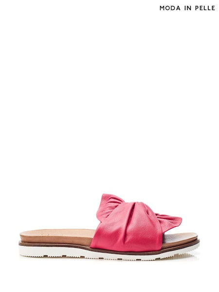 Jemini Twist Bow Flat White Leather Sandals (W43236) | €105
