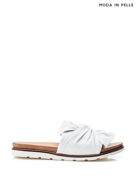 Jemini Twist Bow Flat White Leather Sandals (W43238) | ₪397