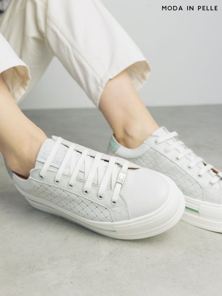 Moda in Pelle Blush Woven Side Panel Detail Chunky Lace Up Leather Trainers (W43240) | €185