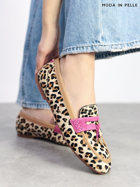 Moda in Pelle Erythrina Tassel Leopard Print Trim Comfort Leather Loafers (W43241) | ₪448