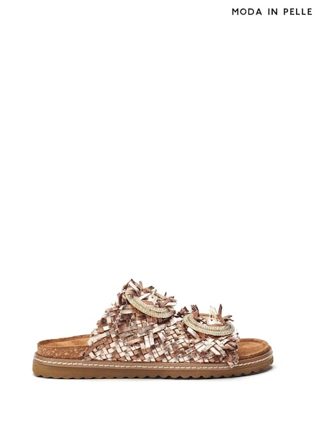 Moda in Pelle Metallic Olisia Glitz Buckle Weave Leather Footbed Sandals (W43245) | ₪498