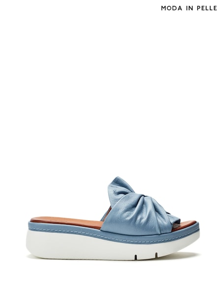 Albastru - Moda in Pelle Ollin Twist Upper Sporty Low Wedge Leather Sliders (W43250) | 588 LEI