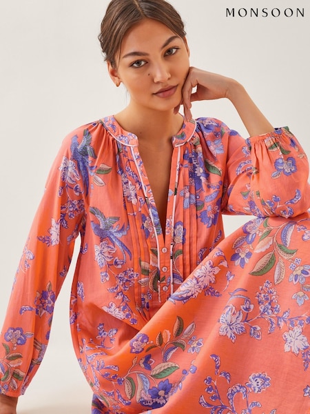 Monsoon Orange Kaia Floral Tunic Midi Dress (W43290) | ₪297