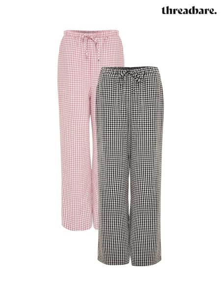 Threadbare Black 2 Pack Wide Leg Gingham Trousers (W43518) | €63