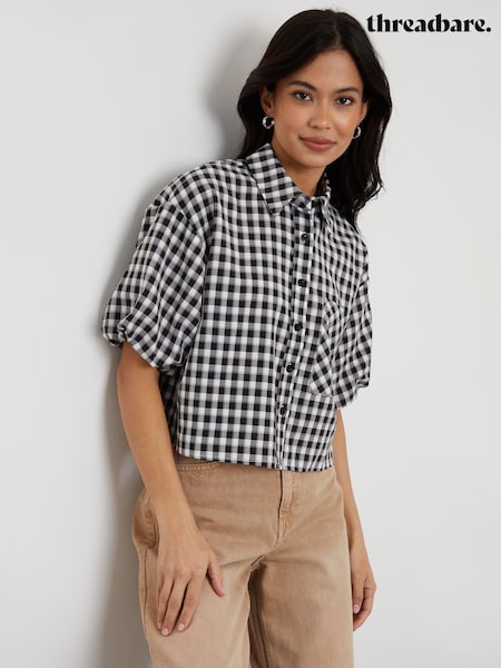 Threadbare Black Check Cropped Bubble Sleeve Shirt (W43521) | €37