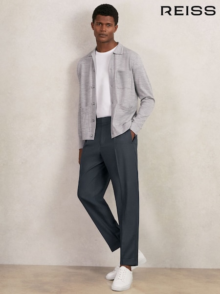 Reiss Steel Blue Brighton Relaxed-Fit Pleated Tapered Trousers (W43523) | AED994