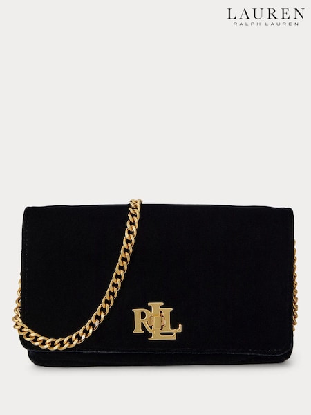Lauren Ralph Lauren Black Turn Lock Velvet Chain Cross-Body Clutch Bag (W43652) | €242