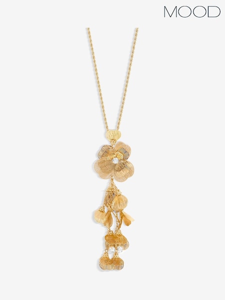 Mood Gold Tone Crystal Laser Cut Statement Pendant Necklace (W43696) | €31