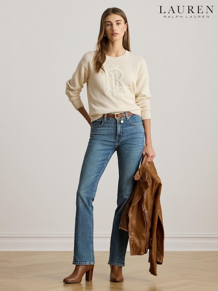Lauren Ralph Lauren Cream Tonal Logo Knit Jumper (W43729) | €293