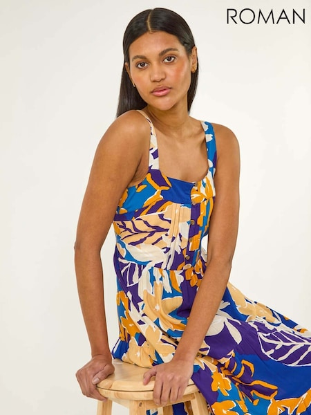 Roman Blue Floral Print Midi Sundress (W43750) | AED349