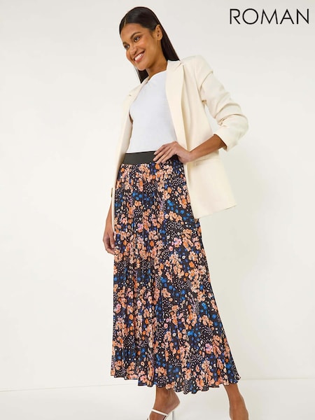 Roman Black Ditsy Floral Print Pleated Stretch Skirt (W43754) | €63