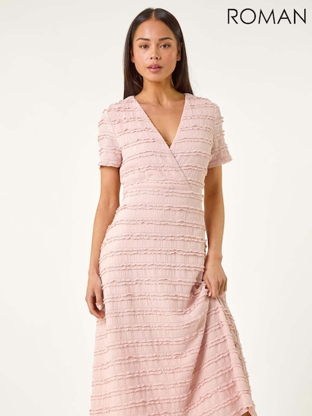 Roman Pink Petite Ruffle Midi Wrap Dress (W43956) | €107