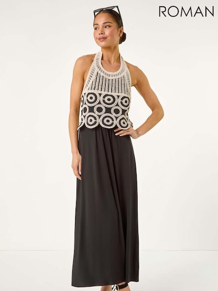 Roman Black Petite Crochet Contrast Maxi Dress (W43957) | €79