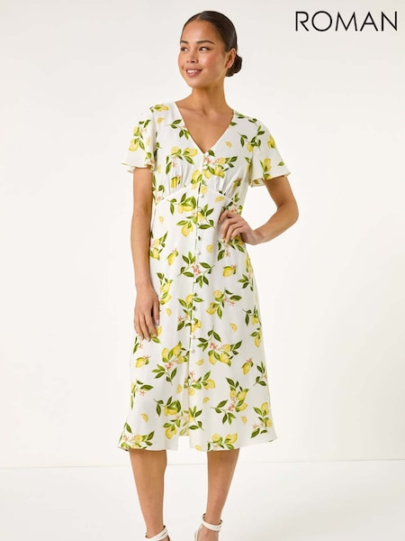 Roman White Petite Print Button Tea Dress (W43958) | €64