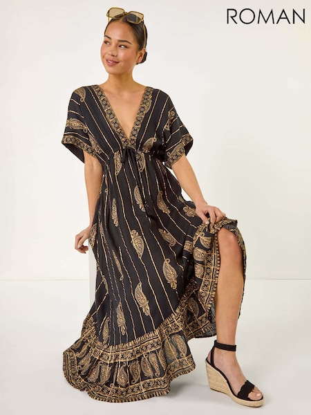 Roman Black Petite Foil Print Boho Maxi Dress (W43962) | 3,485 UAH