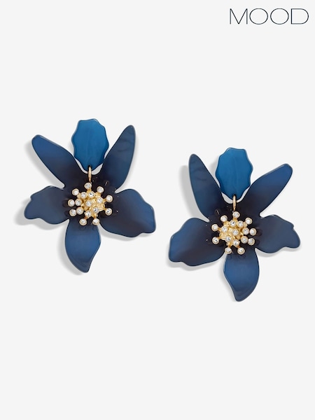 Mood Blue Blue Resin Flower Statement Drop Earrings (W43986) | €24