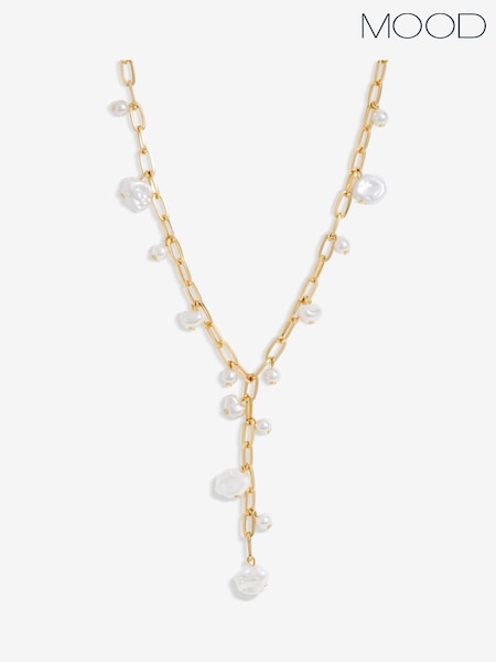 Mood Gold Tone Flat Coin Pearl Chain Y-Drop Necklace (W43994) | € 22