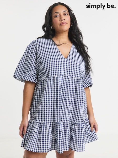 Simply Be Blue Gingham Smock 100% Cotton Dress (W44049) | €54