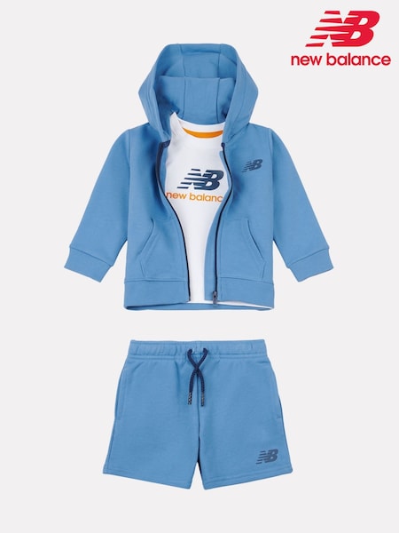 New Balance Blue Kids Zip Thru Hoodie 100% Cotton T-Shirt & Shorts Set (W44090) | R$ 640