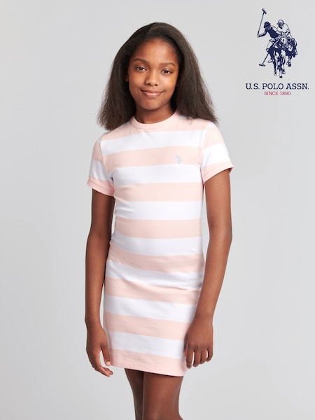 U.S. Polo Assn Pink Girls Striped Sleeveless Polo Dress (W44345) | ₪176 - ₪211