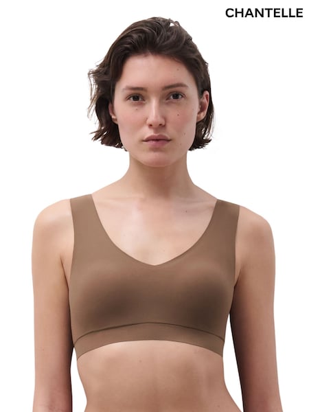Chantelle Soft Stretch Seamless V-Neck Padded Crop Brown Bra (W44395) | €58