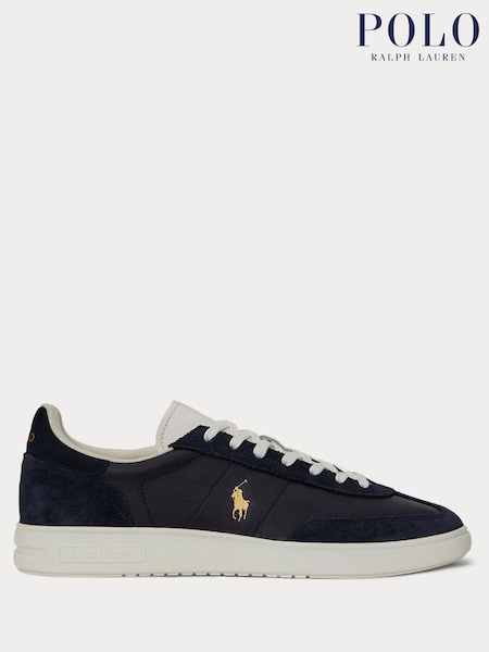 Polo Ralph Lauren Blue Bedford PP Leather and Suede Mix Low Top Trainers (W44478) | €170