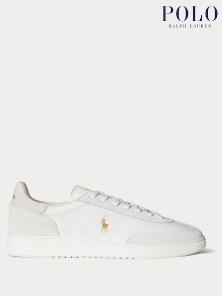 Polo Ralph Lauren Cream Bedford PP Leather and Suede Mix Low Top Trainers (W44497) | €170