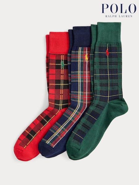 Polo Ralph Lauren Red Tartan Gift Box Crew Ankle Socks 3 Pack (W44506) | €71