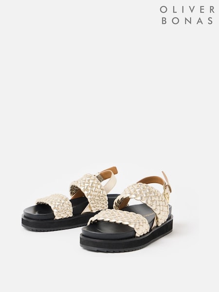 Oliver Bonas Gold Chunky Metallic Weave Leather Sandals (W45270) | €108