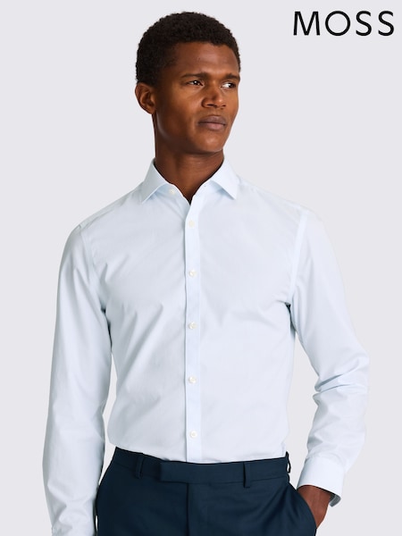 MOSS Blue Slim Fit Sky Stripe Non-Iron Shirt (W45282) | €72