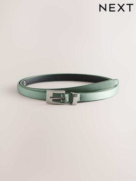 Sage Green Satin Skinny Belt with Diamante Square Buckle (W45316) | €13