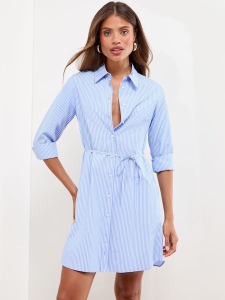 Lipsy Blue Stripe Poplin Long Sleeve Mini Shirt Dress (W45331) | €67