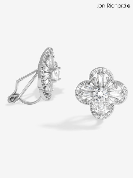 Jon Richard Silver Tone Rhodium Plated Clover Clip Earrings (W45332) | €29