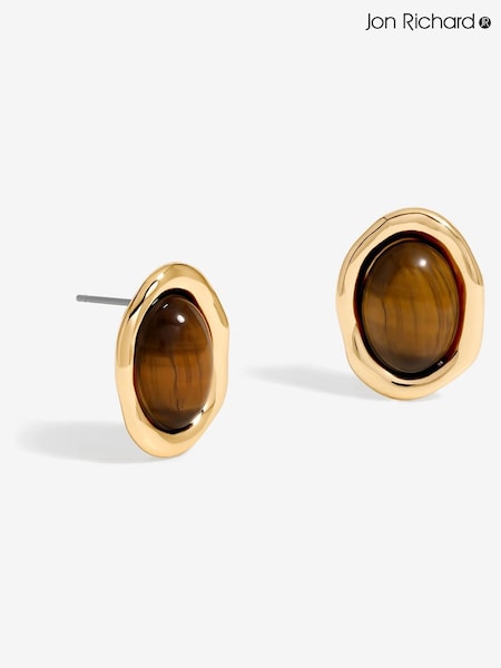 Jon Richard Tigers Eye Oval Stud Earrings (W45335) | ‏101‏₪
