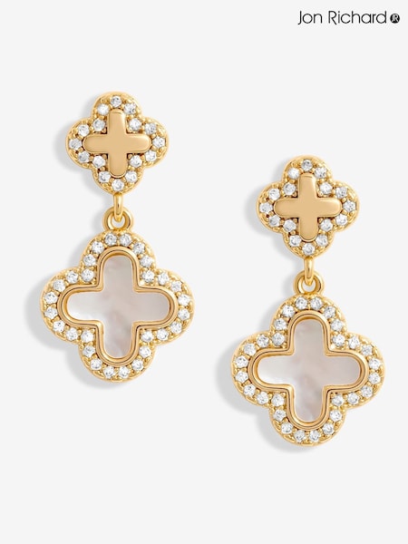 Jon Richard Gold Tone Mother Of Pearl Double Drop Clover Earrings (W45337) | €25