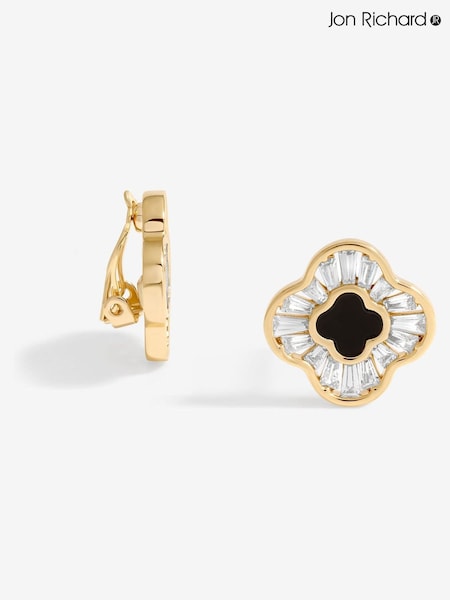 Jon Richard Gold Tone Cubic Zirconia And Jet Enamel Clip Earrings (W45339) | €29