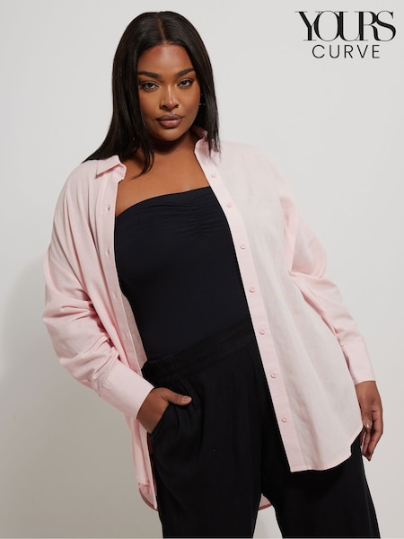 Розовый - Yours Curve Long Sleeve Shirt Containing Linen (W45355) | €38
