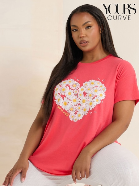 Yours Curve Pink Placement T-Shirt (W45360) | €25