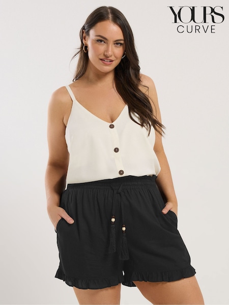 Yours Curve Black Beaded Frill Shorts (W45369) | ₪121